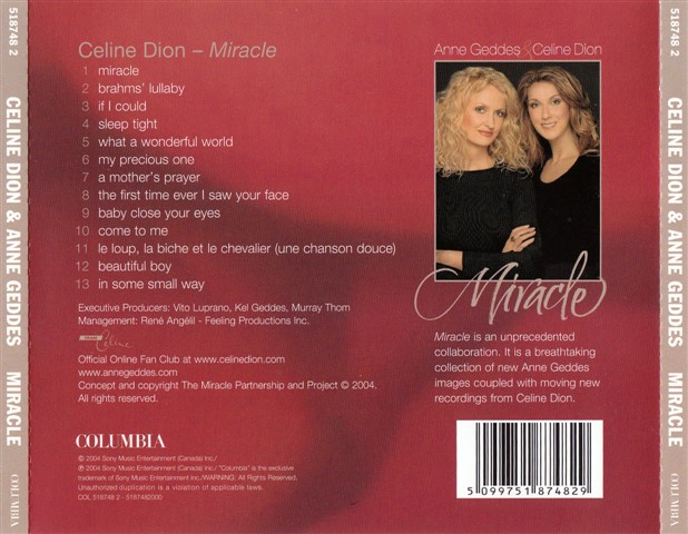 Celine Dion  Miracle; Collectors Edition : Back